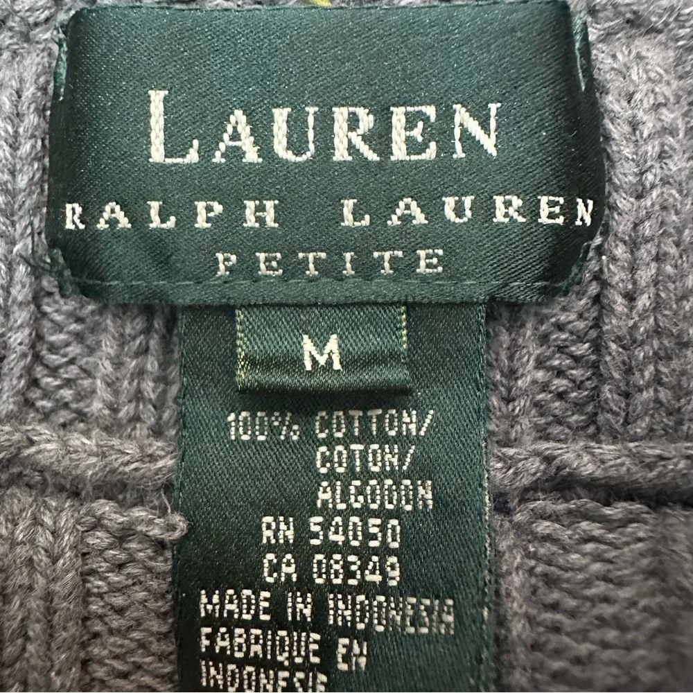 Lauren Ralph Lauren Gray Knit Sweater Vintage 100% Cotton Crewneck Petite Medium - Picture 2 of 7